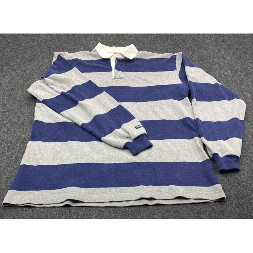 Barbarian Rugby Shirt Mens 3XL Gray Blue Striped Long Sleeve Heavyweight Cotton